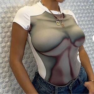 Artistic Gray and White Bodysuit